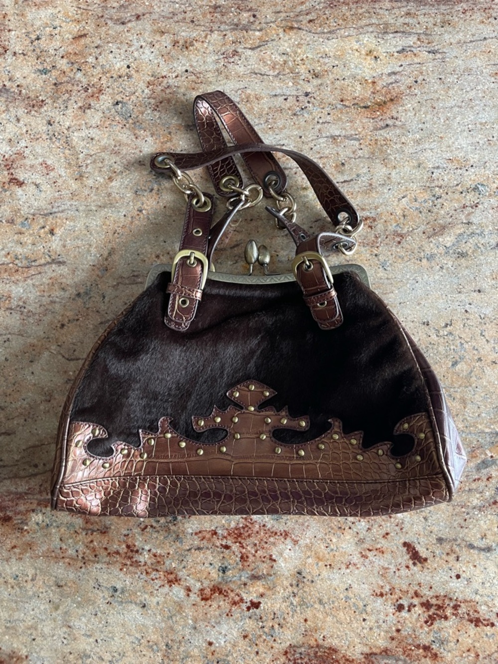 Brown Y2K style Haircalf Women's Handbag - Designer Style